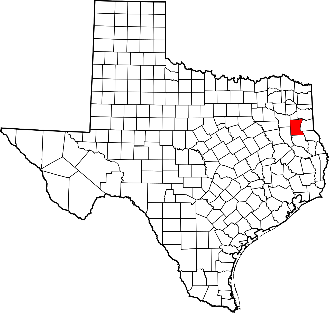 Rusk county on a map of texas counties