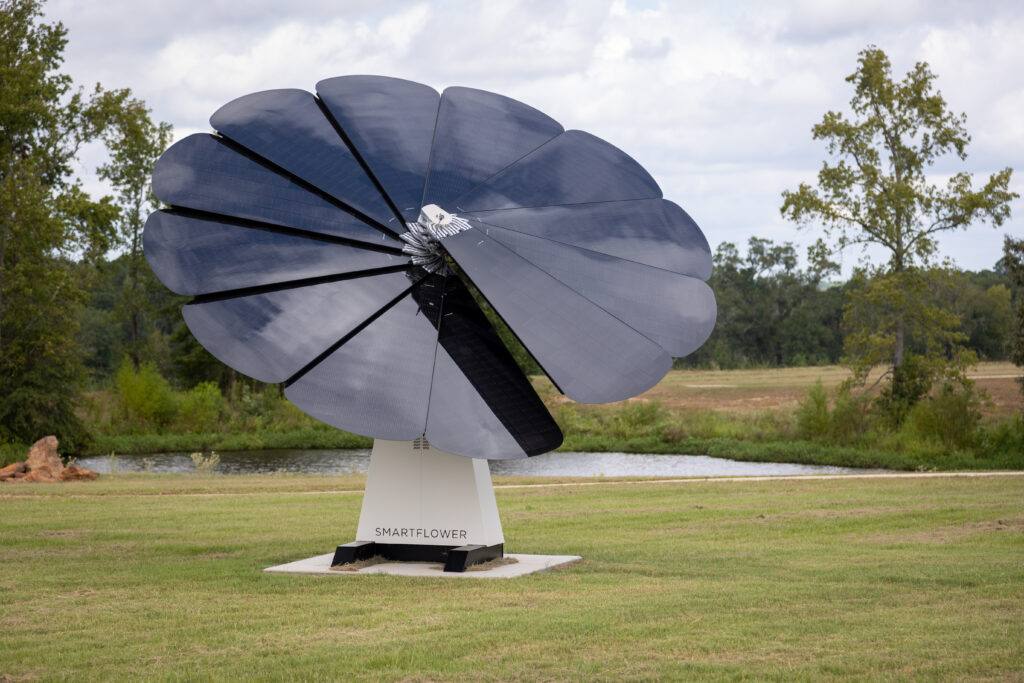 SmartFlower Solar system in an open field situated at a business park